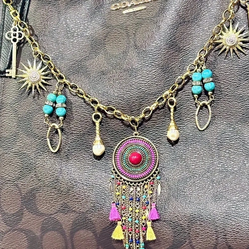 Bohemian Purse Charm With Tassels & Turquoise | OOAK Upcycled Bag Accessory